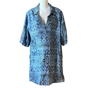 Chelsea & Theodore Women’s XL Blue Geometric Pattern Tencel Shirtdress